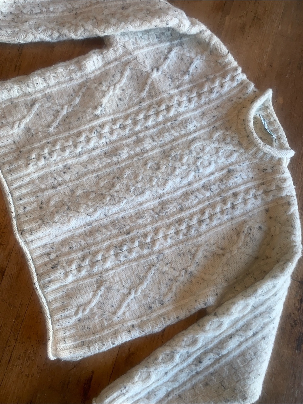 Aran Crafts Cream Speckled Cable Knit Crewneck Sweater - Picture 5 of 16